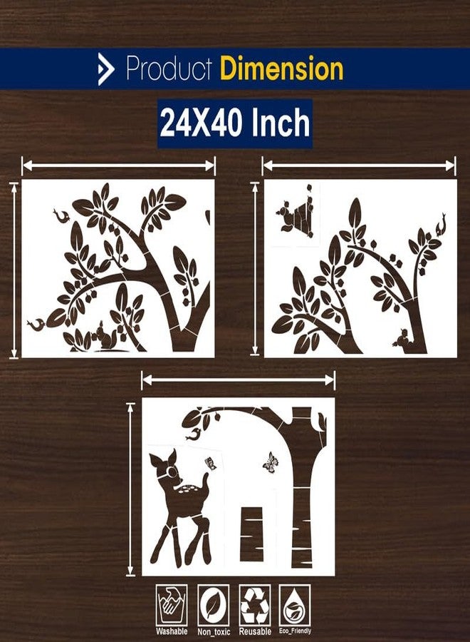 ARandNJ قوالب رسم جدارية من ARandNJ (المقاس: 24 × 40 بوصة) الموضوع: غزال وشجرة كبيرة، تصميم قابل لإعادة الاستخدام، مناسب لغرفة النوم، غرفة الرسم، غرفة المعيشة (عبوة من 3 قطع) - Image 2